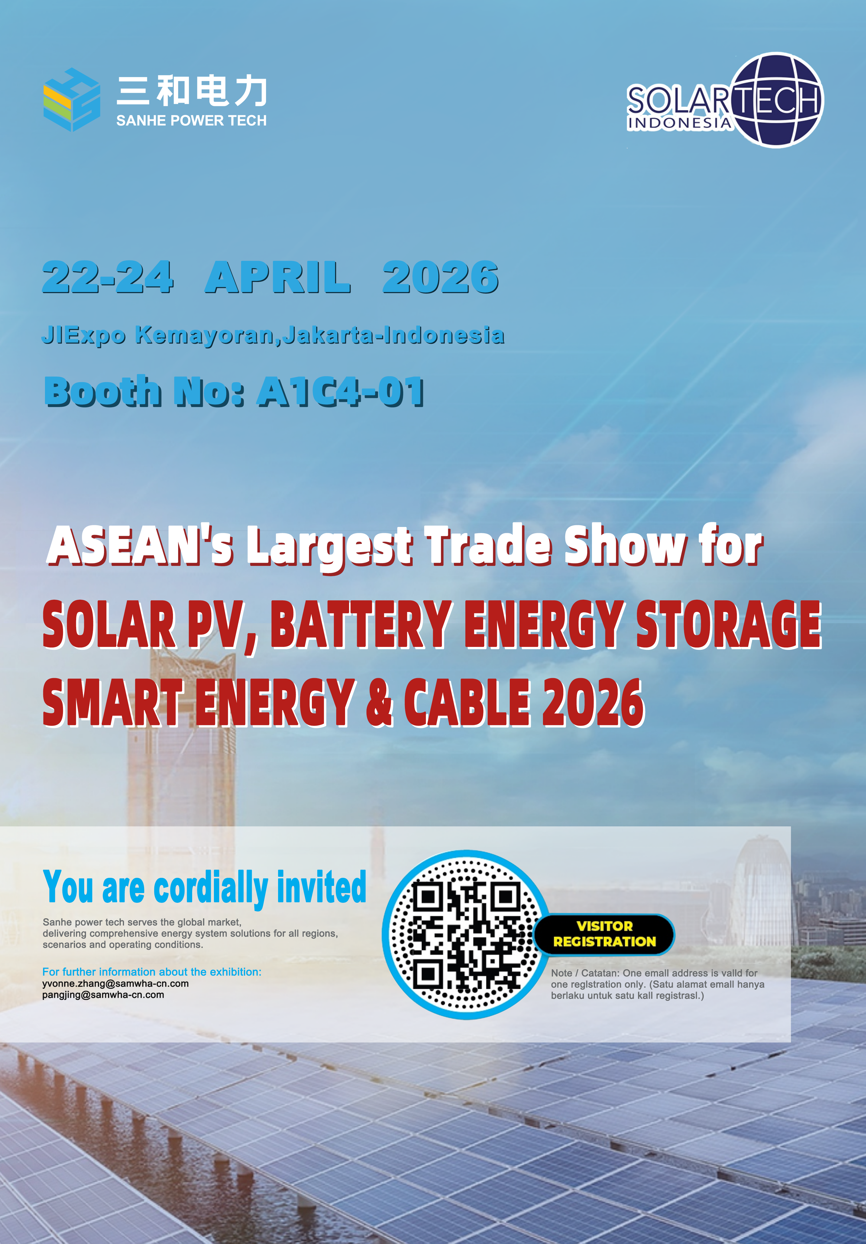 Sanhe nimmt an der Solar Tech Indonesia teil (Stand Nr.: A1C4-01, 22.–24. April 2026)